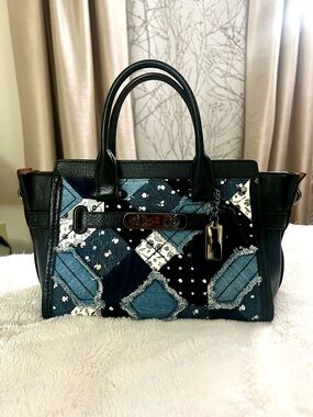 Coach 2016 Swagger 27 Denim Patchwork Leather Tote Bag
